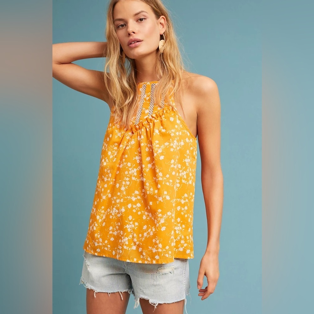 Maeve By Anthropologie Martell Halter Top in Yellow Motif - Size MP - Picture 3 of 7